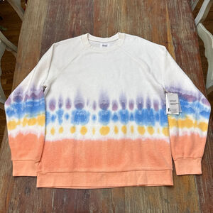 Feat White Multicolor Tie Dye Fuzzy Sweatshirt S/M